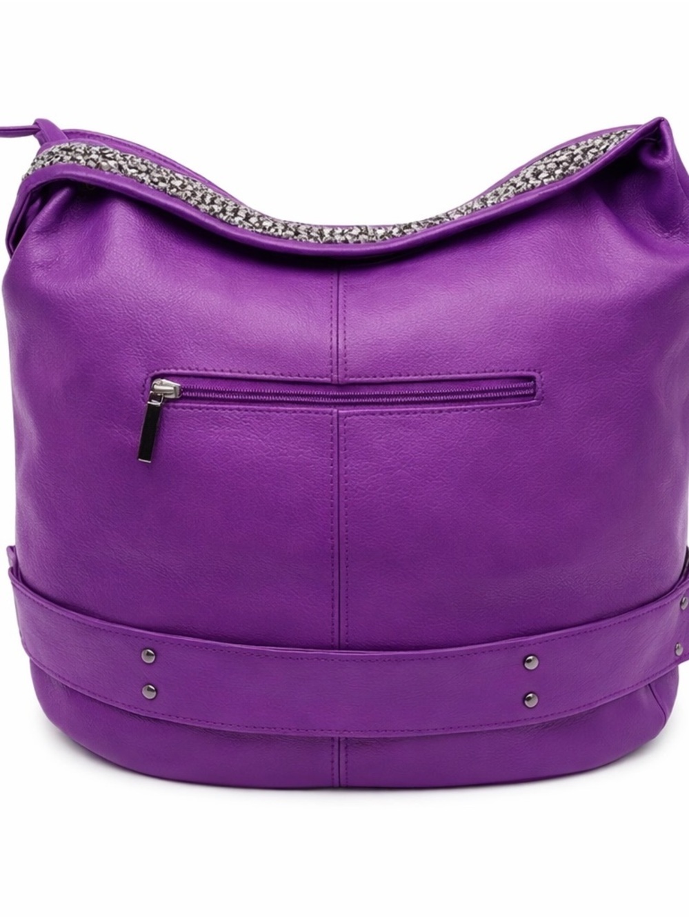 Charming Charlie Purple Slouchy Hobo Bag Rhinestone Strap Faux Leather Y2K NWOT - Picture 3 of 7